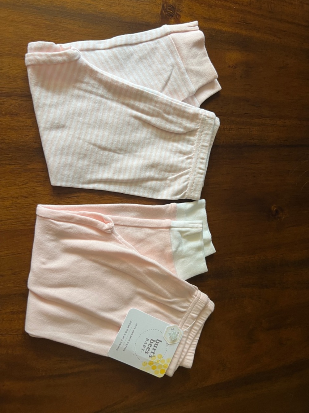 Burt's Bees Baby Light Pink and White Knit Pants Set
